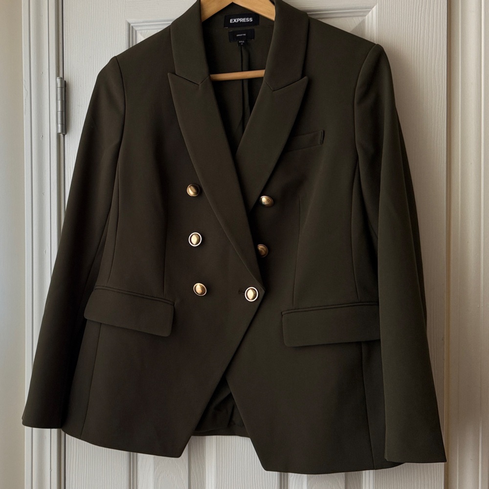 Express Olive Blazer with Gold Buttons